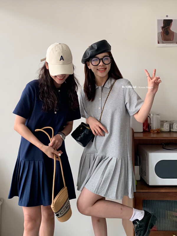 [B plus] casual fresh Polo Pleated Dress 22-3322-2\hbx