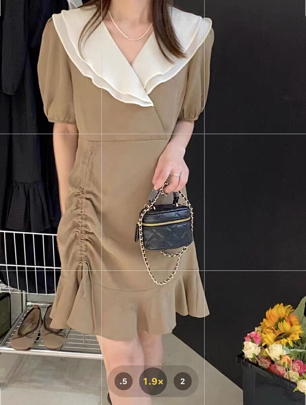 [chocolate] small fresh Ruffle hem drawstring dress 28104\ll