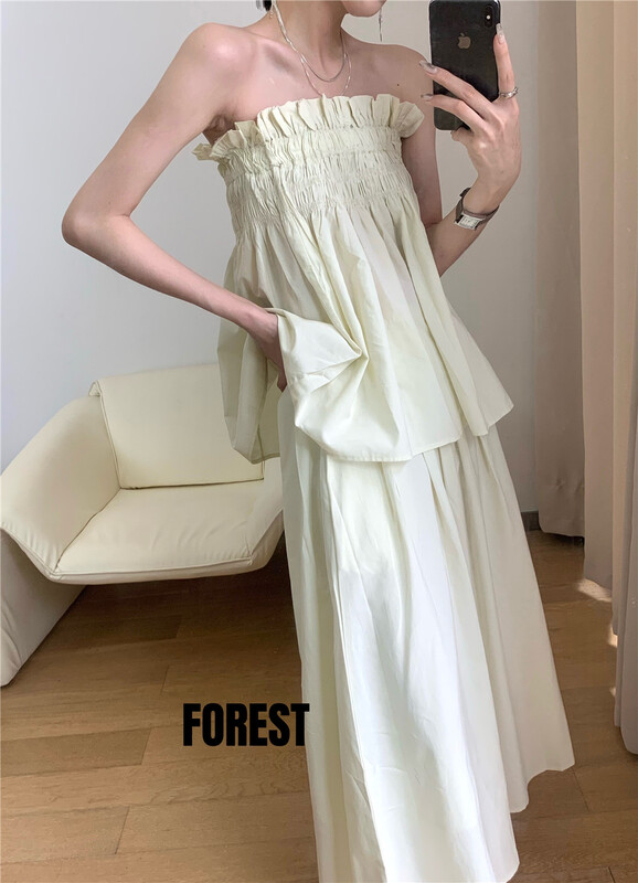 [forest] solid color pleated sleeveless shirt a-8106\l