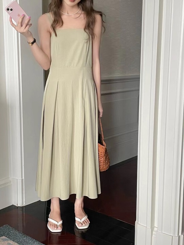 [feeding] fresh, simple, waist closed, slim and long suspender dress 3616-a6\cls