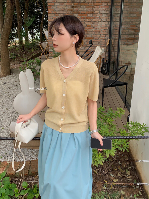 [seek peach] casual simple breasted solid color knitted cardigan s1902\ll