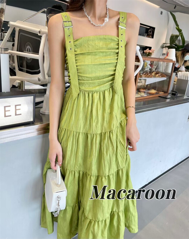 [macaroon] fashion solid color medium length dress 7776\pcz