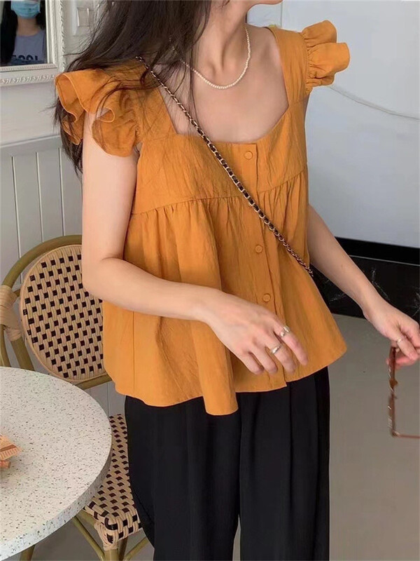 【E】 Single breasted Feifei sleeve shirt j070\xyy