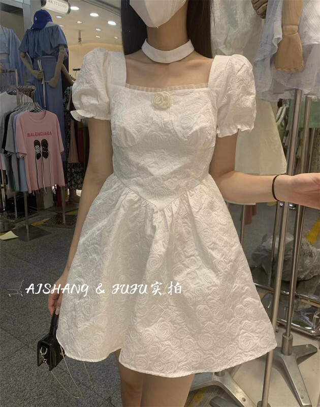 [AI Shang] temperament small woman high waist dress (with detachable florets and collar) 33226\hjy
