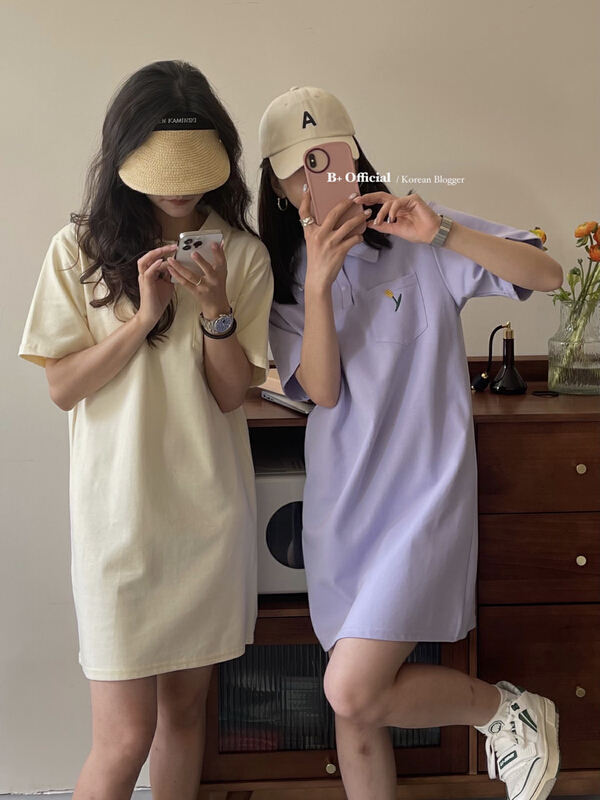 [B plus] casual tulip embroidered polo dress 22-1342-2\hbx