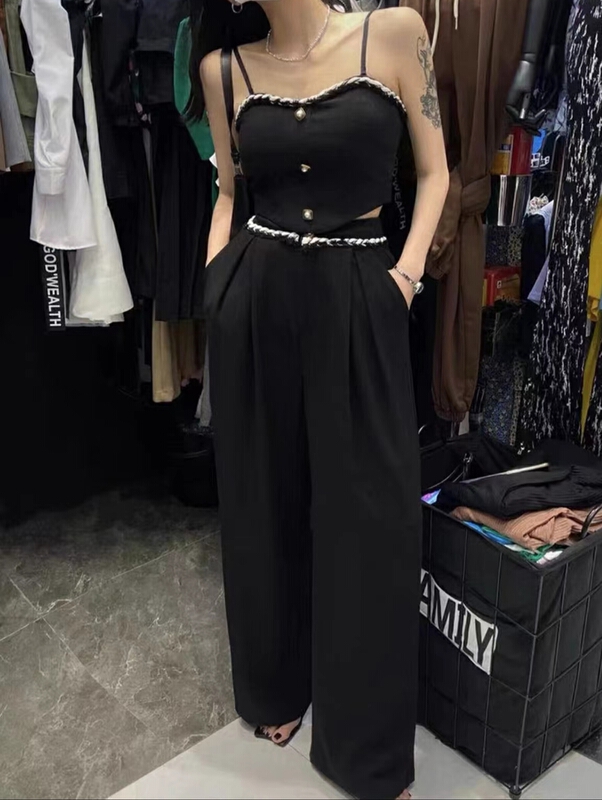 [c.h.z] simple and fashionable suspender Vest + straight loose casual pants set 80106\wtt