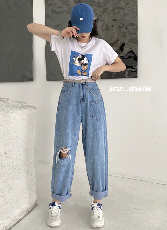 [star] loose fashion jeans with holes (with belt) ws6118\cls