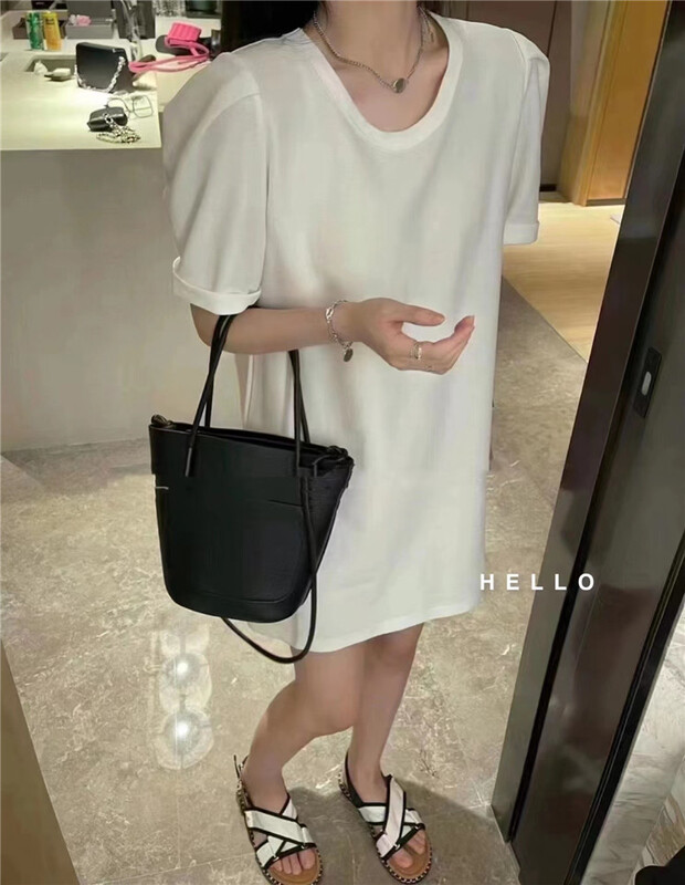 [Hello] Solid Color Bubble Sleeve simple dress 9801\xyy