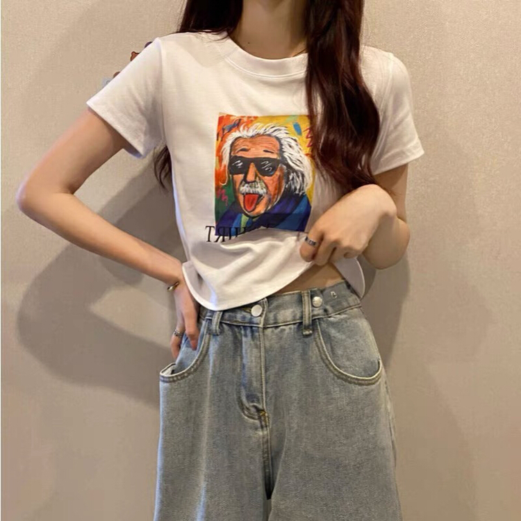 [blue show] funny Einstein printed short sleeve T-shirt 7013\lsw