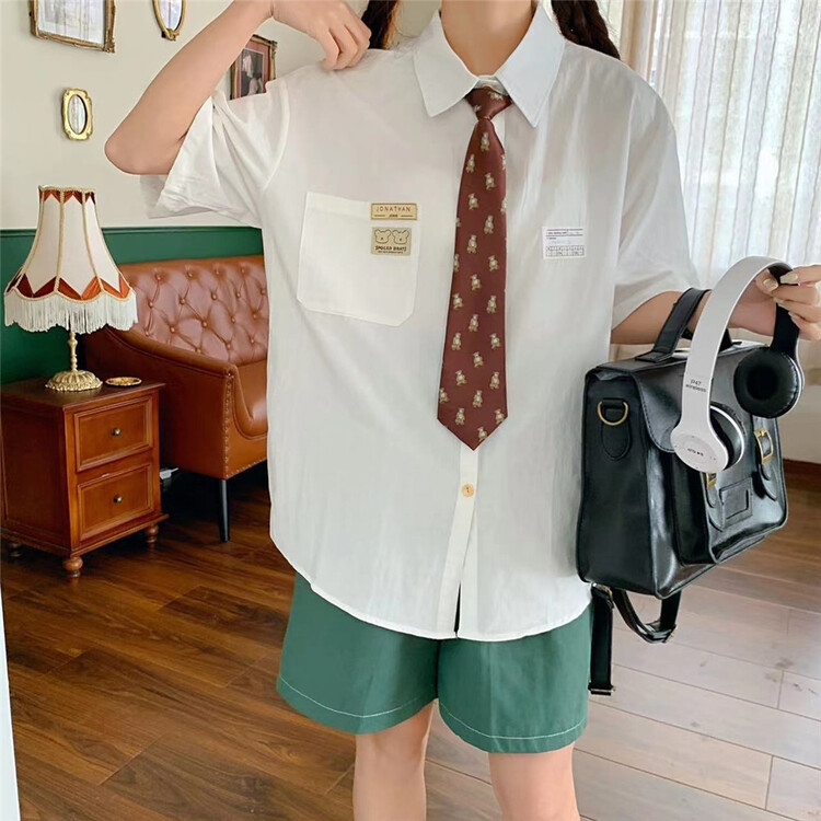 [hua+] label simple loose shirt (with tie) 7225\lsw