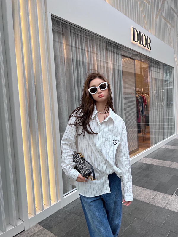 [YT] flocking love embroidery letter Pinstripe shirt cs5763\pcz