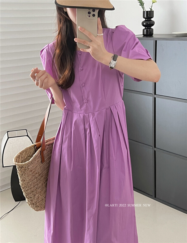 [larti] pure color fresh simple comfortable dress 88116\ll