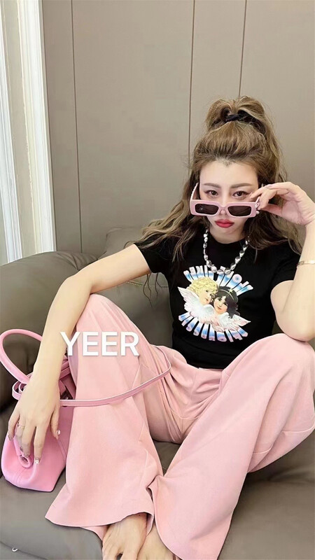 [wht] Angel print Pullover versatile short sleeve T-shirt 5026\wtt