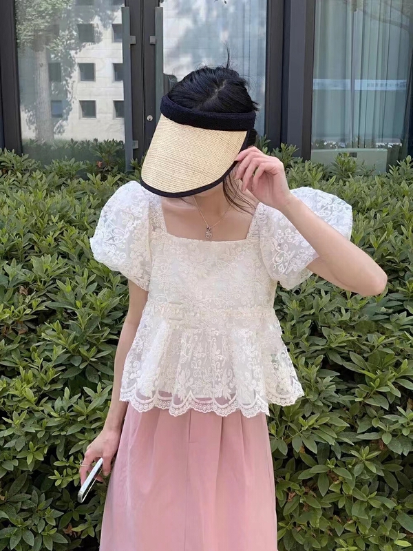 [baby] Korean style square neck bubble sleeve lace blouse 8673\wtt