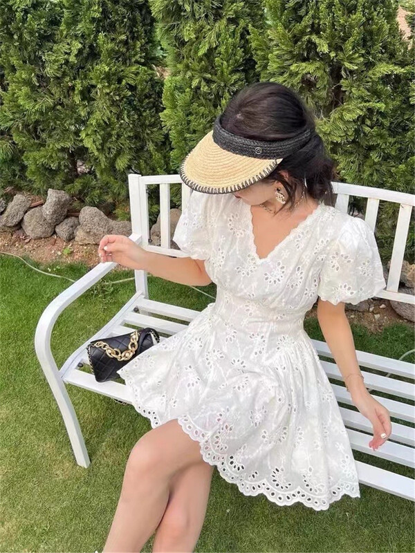 [FC] French Style Bubble Sleeve V-neck dress 1119\pcz