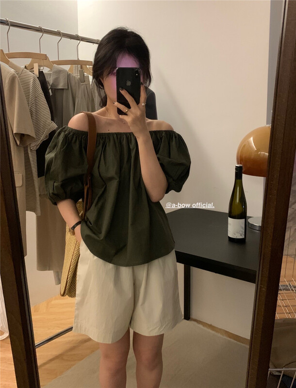 [a-bow studio] off shoulder solid color versatile shirt 80255\zjy