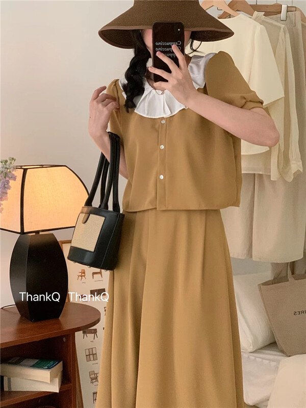 [thankq] temperament minority color contrast collar shirt (excluding skirt) 6889\zjy