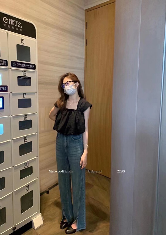 [IU room] casual simple square neck solid shirt 6102\xyy