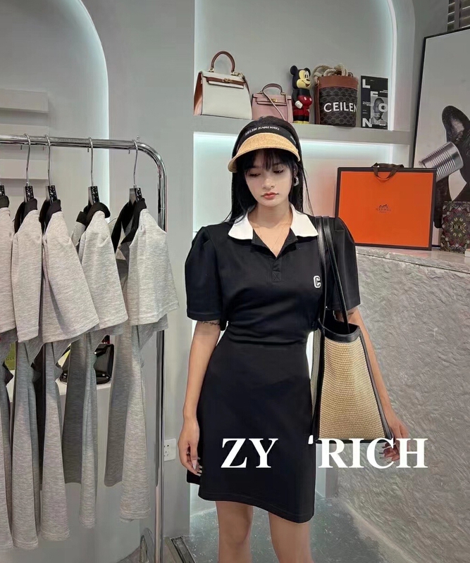 [ZY] simple casual back hollowed out polo collar dress 525\t