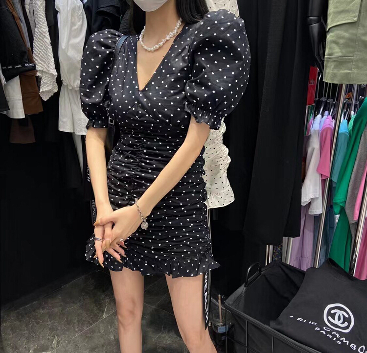 [buyer Yan Xuan - God of wealth] fashion wave point waist dress 1620\cl