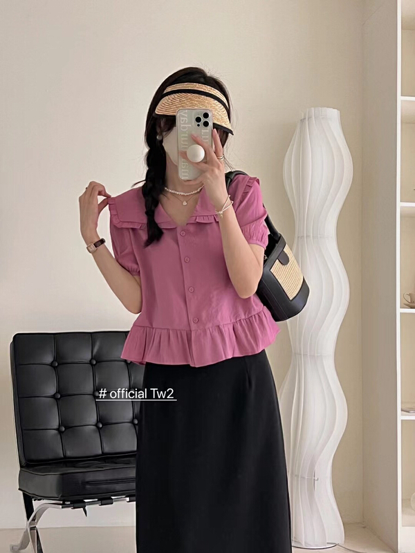 [TW2] Korean loose Ruffle large lapel shirt 15277\hbx