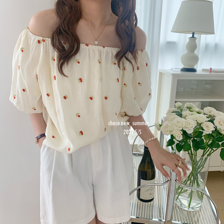 [choco] French sweet one shoulder floral shirt 8340\hbx