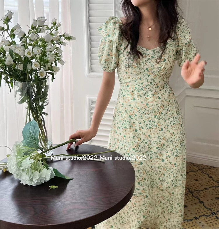 [Mina] floral lace up slim dress 6982\hbx