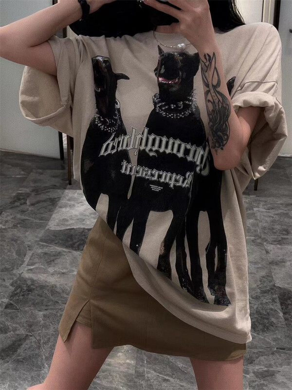 In early summer! [buyer Yan Xuan - God of wealth] American retro printed ins shoulder pad short sleeve T-shirt 1306\\cl