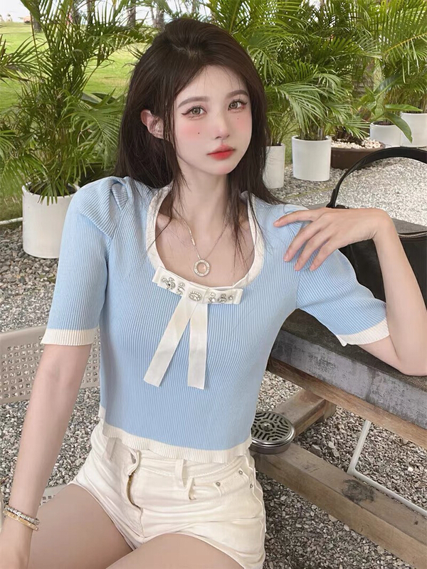 [f · P] color blocked sweet and cute sweater (with bow) 78032\hbx