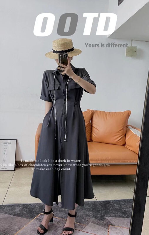 [Sanshun] bandage single breasted lady commuter dress 5507\ll