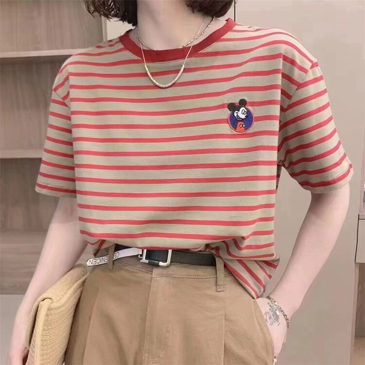[cc+] crew neck stripe comfortable short sleeve T-shirt 6531\l