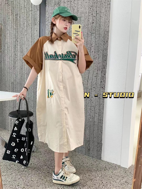 【N】 American street trend front and back embroidered long dress 0880\wtt