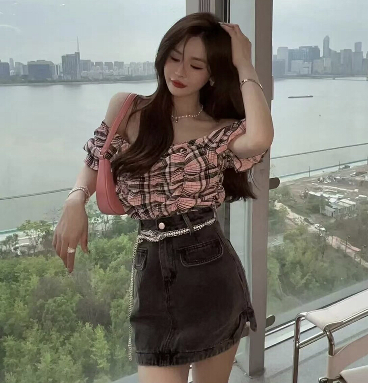 [JH] wrinkled fashion blouse + slim skirt suit (with belt) 41946\pcz