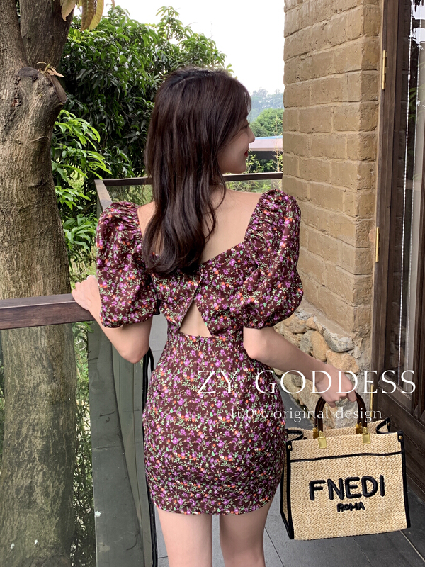 [ZY] French retro floral bubble sleeve dress 68511\ozq