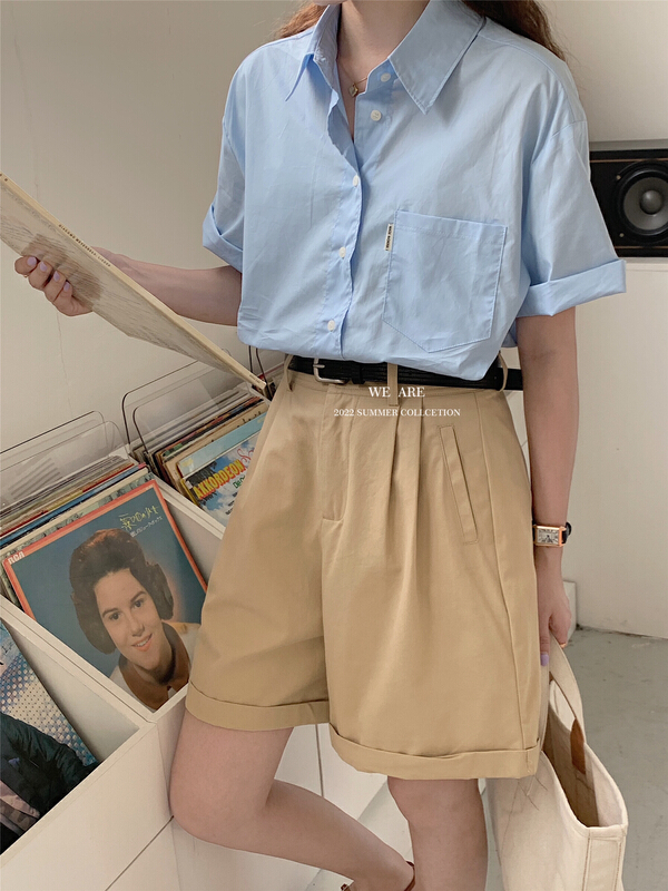 [we are] Korean version curled short sleeve shirt 10125\zjy