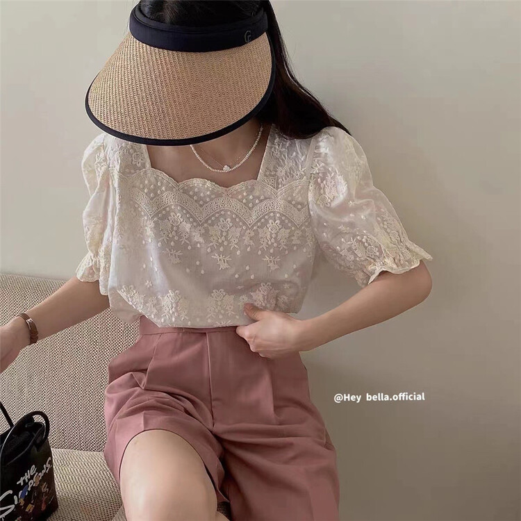 [hey Bella] comfortable Square Neck Shirt 2939\ll