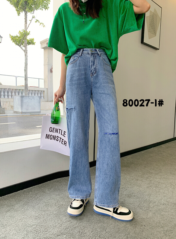 [Mina] fashionable loose fitting fake hole mopping jeans 80027-1\lsw