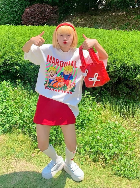 [g+] cartoon loose letter printed Pullover short sleeve T-shirt 8560\wtt