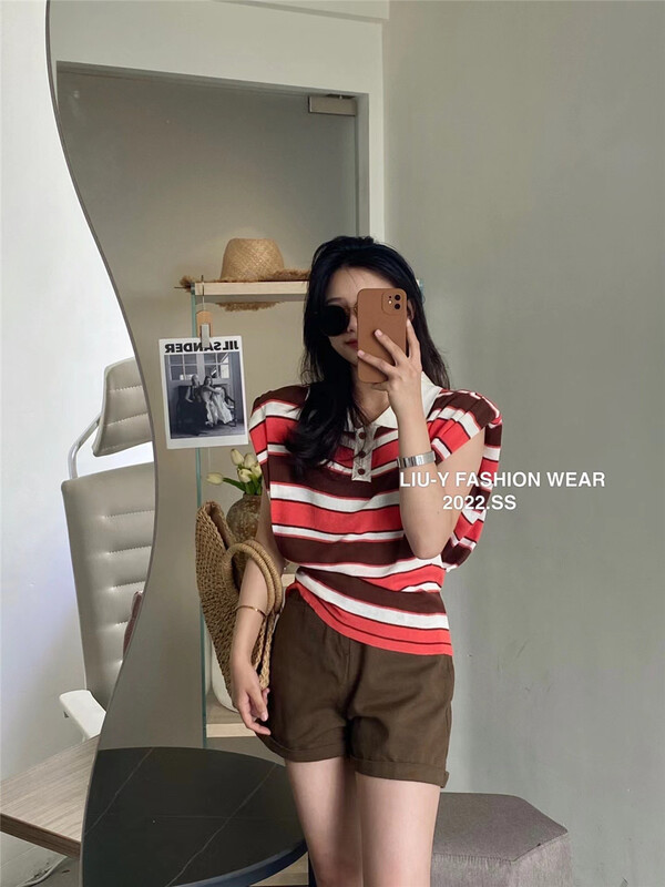 [liu.y] Korean Striped Polo knit vest / sling 3538\zjy