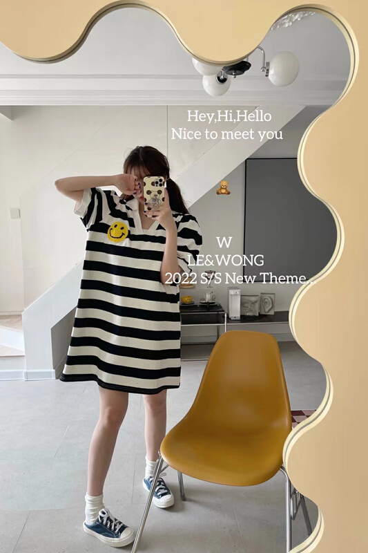 [le&wong] classic stripe smiley face dress (casual dress) 8913\wtt
