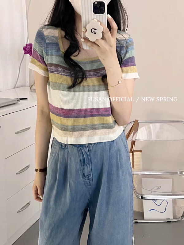 [Susan] Fashion Square Neck slim and versatile shirt 18978\lsw