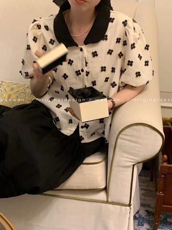 [wanwan] small fresh floral flocking shirt 6766\hbx