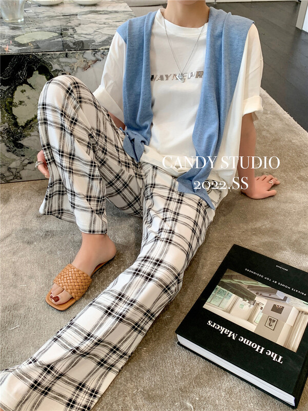 [candy] checkered fashion slim casual pants ys1-2011\zjy