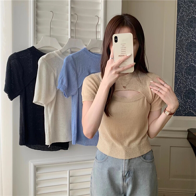 [f · P] fake two piece Pullover short sleeve T-shirt 88116\hbx