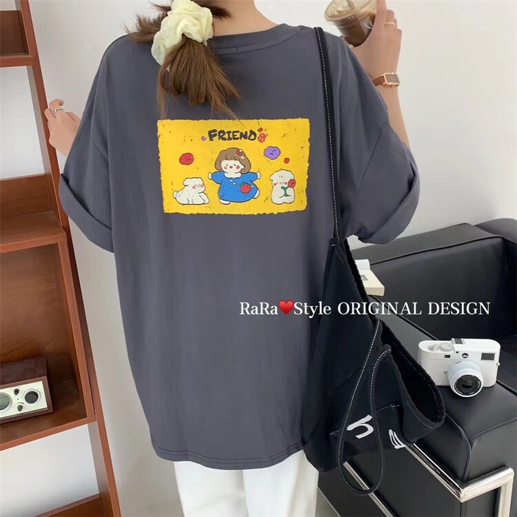 [rara] round neck loose print Casual Short Sleeve T-shirt 79129\lsl