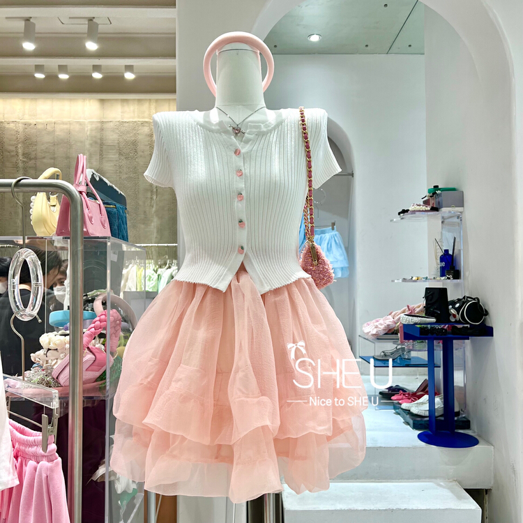 [she u] small crowd solid color two wearing puffy cloud yarn skirt s80142-1