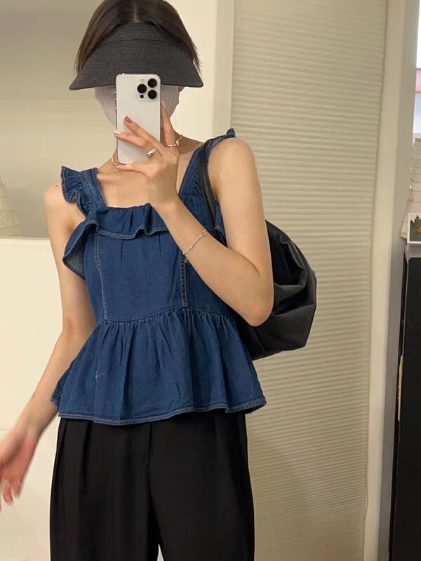 [Zoe Zoe] denim fungus edge suspender shirt c933\zjy
