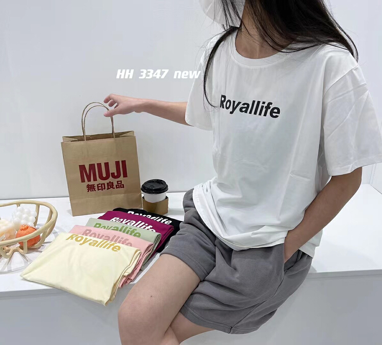[HH &miss Lai] color letters loose cotton T short sleeve T-shirt 3347\l