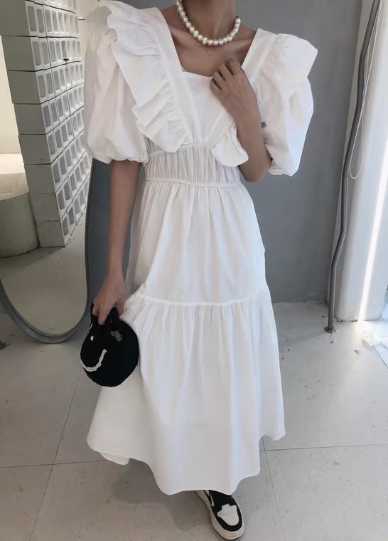 [xixi+] Korean Ruffle back lace up Pleated Dress 99090\wtt