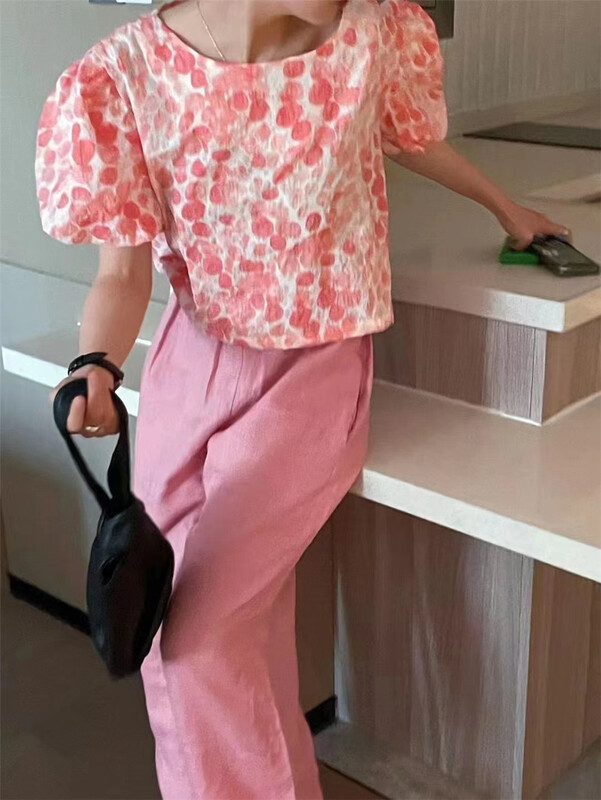 [hey Bella] bubble sleeve floral comfortable shirt 3050\ll